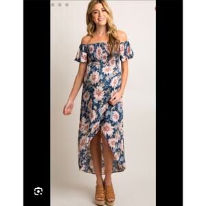 Pink Blush Floral Hi-Low Maternity Dress Medium
